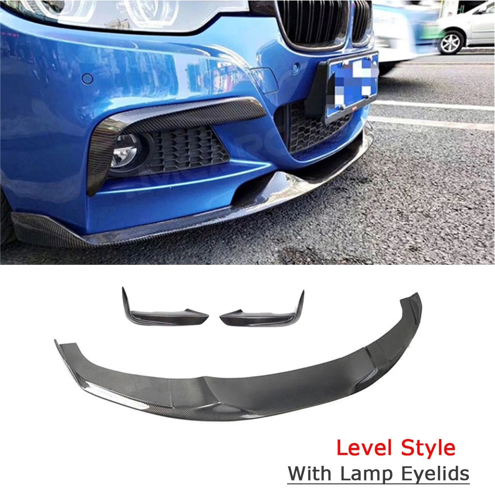 For BMW 3 Series F30 F35 M Sport 2012-2018 MAD Style Front Bumper Lip Spoiler Carbon Fiber Head Shovel Foglamp Eyelids Aprons
